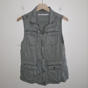 Max Jeans | Olive Green Utility Cargo Vest Zip Button Front Size XS